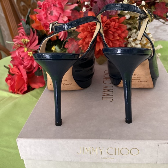 JIMMY CHOO sling stilettos nova dark blue made in Italy. - Picture 14 of 16